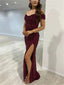 Elegant Off Shoulder Mermaid Side Slit Sequins Cabernet Long Prom Dress Online, OL246