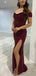 Elegant Off Shoulder Mermaid Side Slit Sequins Cabernet Long Prom Dress Online, OL246