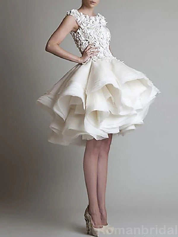 Elegant A-line Jewel Tulle Applique Ivory Short Homecoming Dresses Online, HD0662