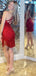 Elegant One Shoulder Mermaid Sequins Red Short Homecoming Dresses Online, HD0785