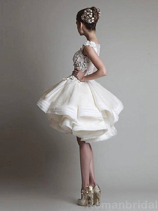 Elegant A-line Jewel Tulle Applique Ivory Short Homecoming Dresses Online, HD0662