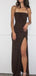 Sexy Spaghetti Straps Mermaid Chocolate Long Evening Prom Dress with Side Slit, OL145