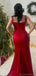 Elegant Straps Mermaid Side Slit Long Red Satin Bridesmaid Dresses Online, BG422