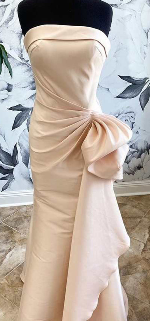 Elegant Straight Neck Sleeveless Mermaid Satin Long Bridesmaid Dresses Online, BG804