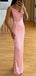 Elegant Spaghetti Straps V-neck Mermaid Satin Pearl Pink Long Bridesmaid Dresses Online, BG658