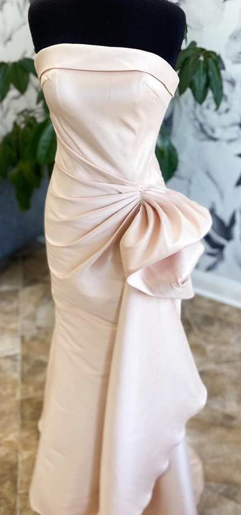 Elegant Straight Neck Sleeveless Mermaid Satin Long Bridesmaid Dresses Online, BG804