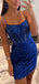 Elegant Spaghetti Straps Mermaid Tulle Applique Royal Blue Short Homecoming Dresses Online, HD0656