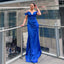 Elegant Spaghetti Straps Off the Shoulder Mermaid V-neck Royal Blue Long Satin Bridesmaid Dresses Online, BG474