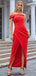 Elegant One Shoulder Mermaid Side Slit Satin Red Bridesmaid Dresses Online, BG782