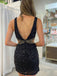 Elegant V-neck Mermaid Sequins Black Short Homecoming Dresses Online, HD0786