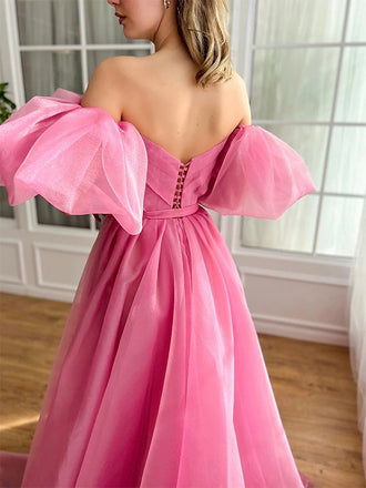 Gorgeous Off Shoulder Side Slit A-line Long Prom Dress Online, OL265