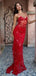 Sexy Spaghetti Straps Mermaid V-neck Illusion Red Long Evening Prom Dress Online, OL149
