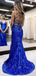 Elegant Spaghetti Straps Mermaid V-neck Royal Blue Evening Prom Dress Online, OL196