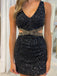 Elegant V-neck Mermaid Sequins Black Short Homecoming Dresses Online, HD0786