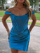 Elegant Off Shoulder Mermaid Satin Ocean Blue Short Homecoming Dresses Online, HD0661