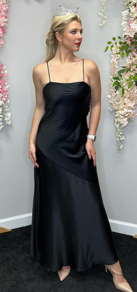 Elegant Spaghetti Straps Mermaid Satin Black Bridesmaid Dresses Online, BG783