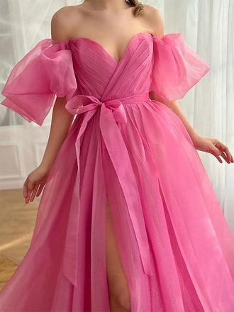 Gorgeous Off Shoulder Side Slit A-line Long Prom Dress Online, OL265