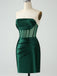 Elegant Straight Neck Dark Green Mermaid Satin Short Homecoming Dresses Online, HD0758