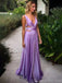 Elegant V-neck A-line Lilac Long Evening Prom Dress with Side Slit, OL123