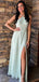 Elegant Halter A-line Side Slit Long Satin Mist Bridesmaid Dresses Online, BG799