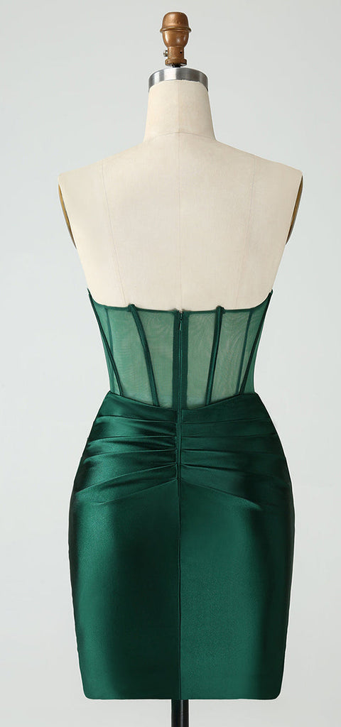 Elegant Straight Neck Dark Green Mermaid Satin Short Homecoming Dresses Online, HD0758