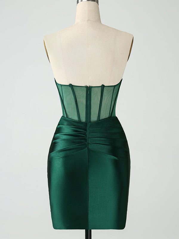 Elegant Straight Neck Dark Green Mermaid Satin Short Homecoming Dresses Online, HD0758