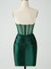 Elegant Straight Neck Dark Green Mermaid Satin Short Homecoming Dresses Online, HD0758