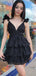 Elegant V-neck A-line Black Short Homecoming Dresses Online, HD0765