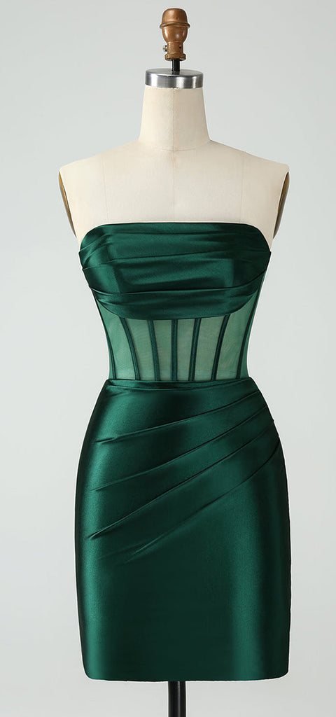 Elegant Straight Neck Dark Green Mermaid Satin Short Homecoming Dresses Online, HD0758