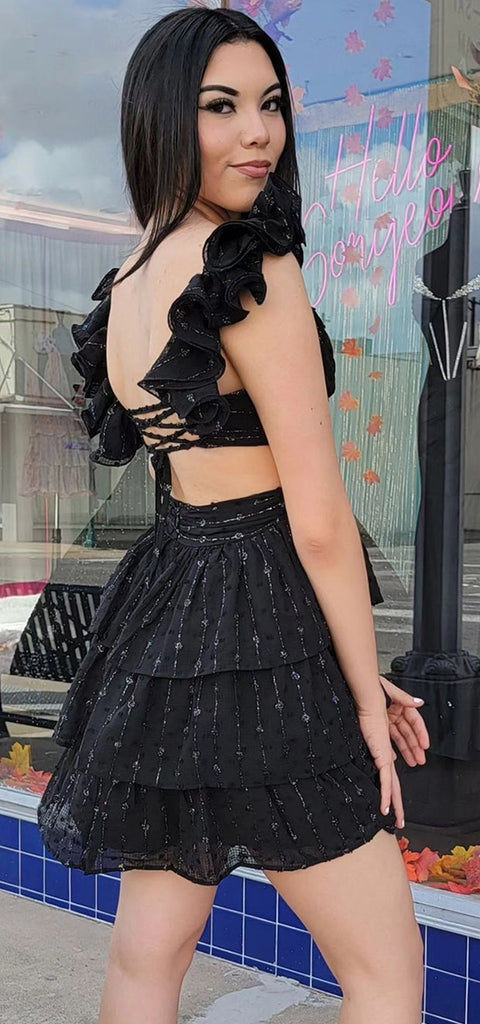 Elegant V-neck A-line Black Short Homecoming Dresses Online, HD0765