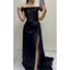 Elegant Satin Off Shoulder Mermaid Side Slit Black Long Bridesmaid Dresses Online, BG638