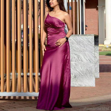 Simple One Shoulder Mermaid Fuchsia Satin Bridesmaid Dresses Online, BG424