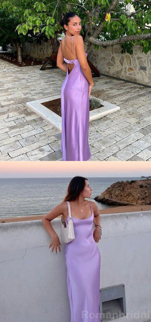 Sexy Spaghetti Straps Mermaid Straight Neck Lilac Evening Prom Dress Online, OL155