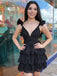 Elegant V-neck A-line Black Short Homecoming Dresses Online, HD0765