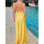 Elegant V-neck Spaghetti Straps Side Slit Column Satin Lemon Bridesmaid Dresses Online, BG790