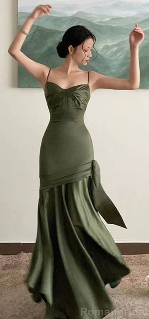 Elegant Spaghetti Straps Mermaid Dusty Sage Evening Prom Dress Online, OL156