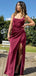 Elegant Square Neck Mermaid Satin Burgundy Side Slit Bridesmaid Dresses Online, BG800