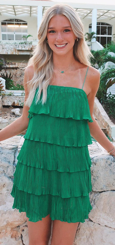 Elegant Spaghetti Straps A-line Jersey Green Short Homecoming Dresses Online, HD0744