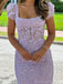 Elegant Short Sleeves Square Neck Mermaid Applique Lilac Short Homecoming Dresses Online, HD0659