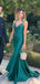 Elegant Spaghetti Straps V-neck Mermaid Jade Evening Prom Dress Online, OL157
