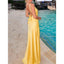 Elegant V-neck Spaghetti Straps Side Slit Column Satin Lemon Bridesmaid Dresses Online, BG790