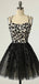 Elegant Spaghetti Straps A-line Tulle Black Short Homecoming Dresses Online, HD0715