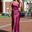 Simple One Shoulder Mermaid Fuchsia Satin Bridesmaid Dresses Online, BG424