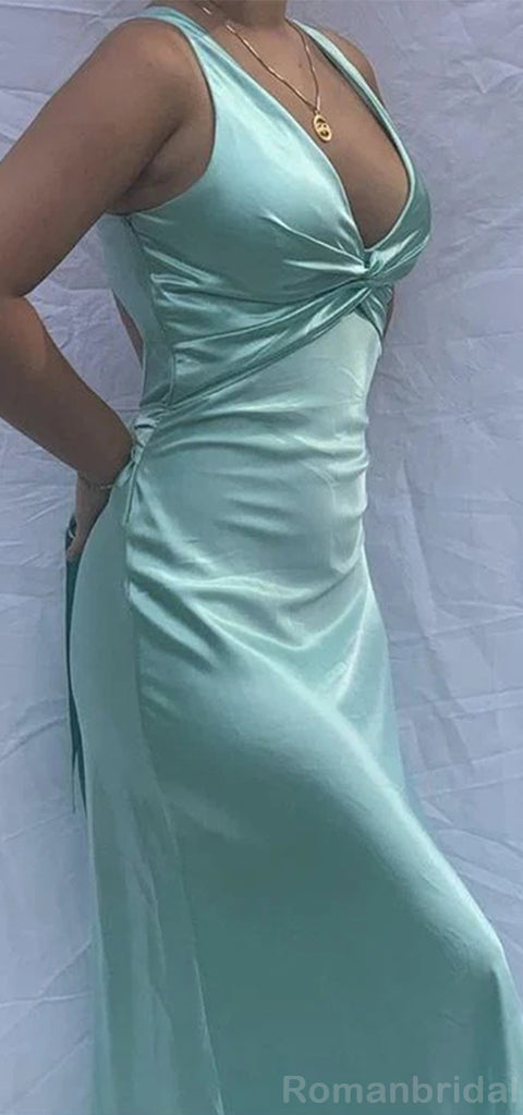 Elegant V-neck Sleeveless Column Mint Green Long Evening Prom Dress Online, OL159