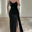 Elegant V-neck Mermaid Side Slit Sage Satin Bridesmaid Dresses with Trailing, BG575