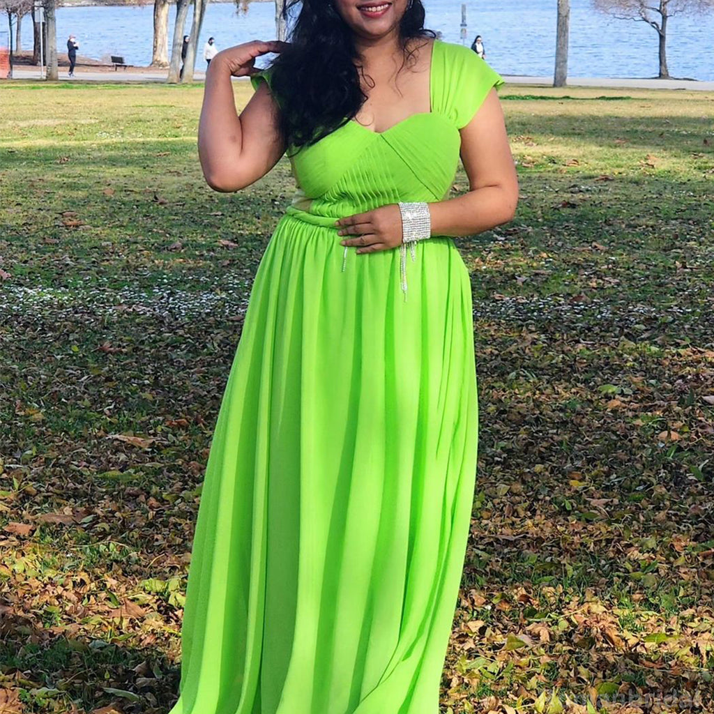 Simple Lime Green Straps A-line Chiffon Long Bridesmaid Dresses Online, BG425