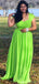 Simple Lime Green Straps A-line Chiffon Long Bridesmaid Dresses Online, BG425