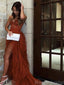 Elegant A-line Sweetheart Side Slit Burnt Orange Tulle Evening Prom Dress Online, OL127