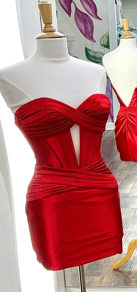 Elegant Sweetheart Mermaid Satin Red Short Homecoming Dresses Online, HD0745