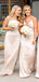 Simple Spaghetti Straps Column Peach Satin Bridesmaid Dresses Online, BG785